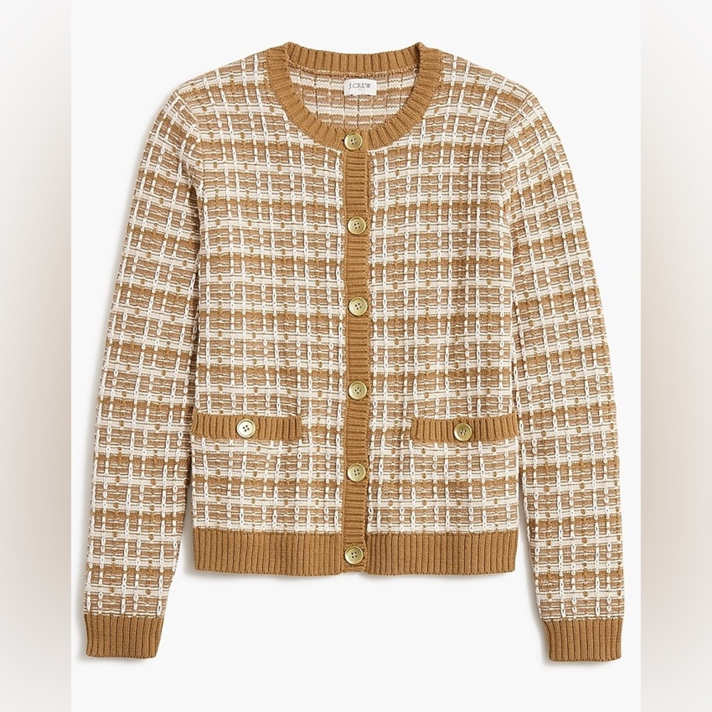 J. Crew Factory Camel and White Tweed Cardigan